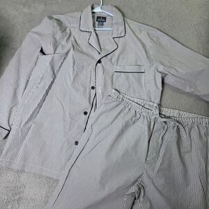 Stafford Mens XL Pajama Set Blue White Pinstripe Button Top Drawstring Pants